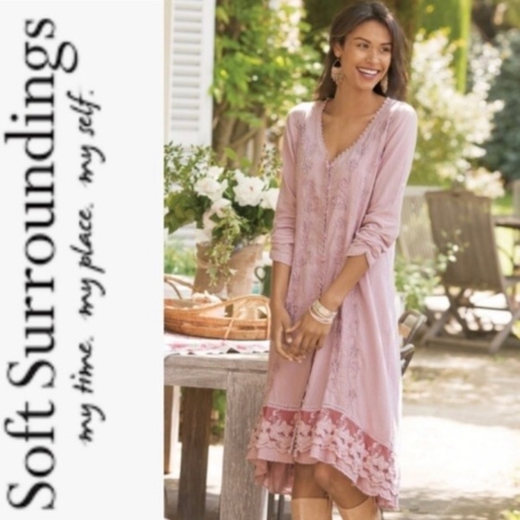 Soft Surroundings Dresses & Skirts - SOFT SURROUNDINGS Genevieve pink lilac asymmetrical hem dress lace crochet MED